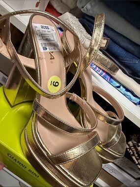 Soda Metallic Rose Gold Strappy Platform Sandals